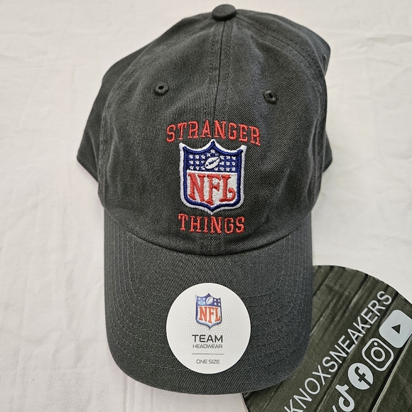 NFL X STRANGER THINGS Gray Baseball Cap Hat Logos In Red Slide Back OSFM Retro